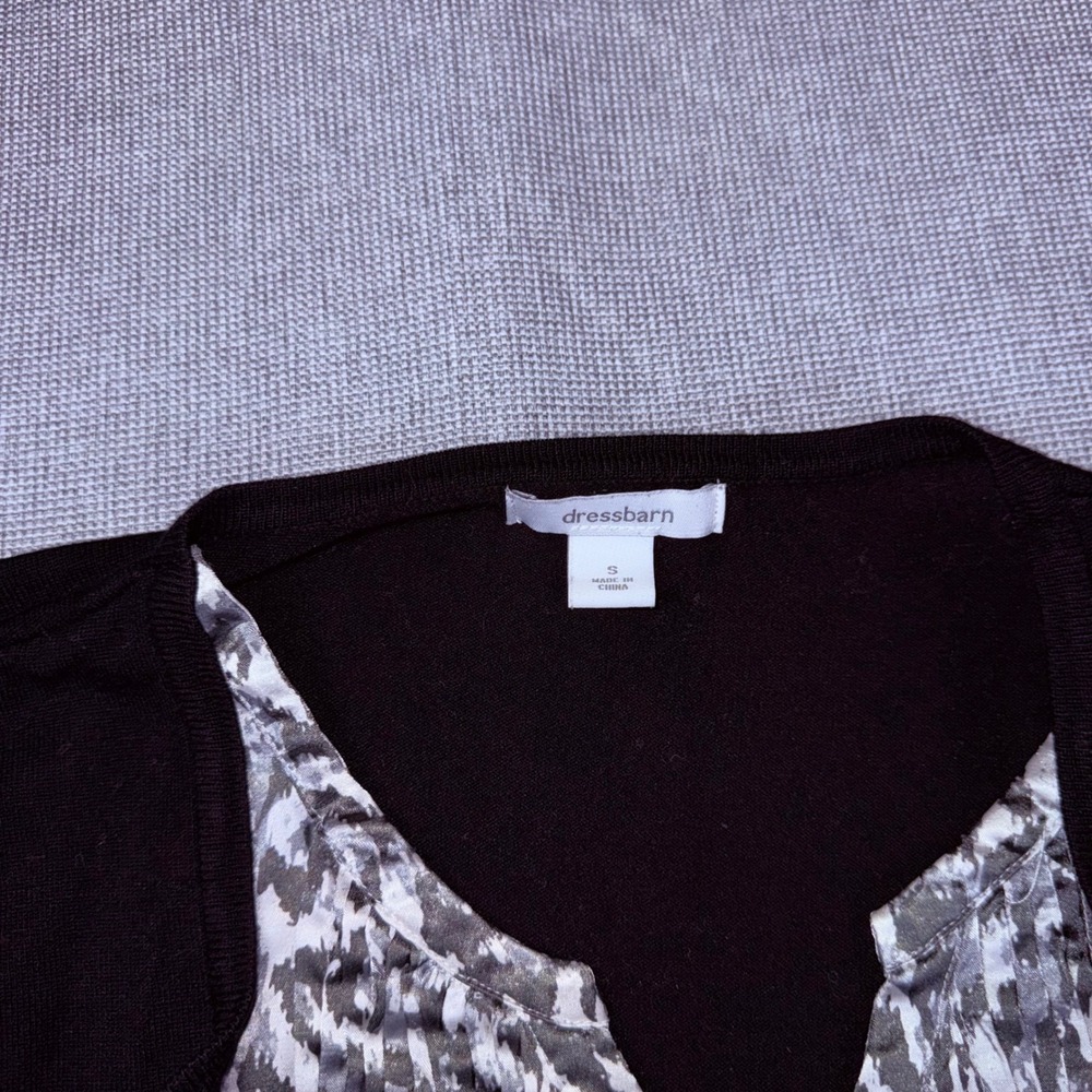 Dressbarn Womens Small Black 2-in-1 Cardigan Animal Print Blouse Layered Sweater - Picture 5 of 8